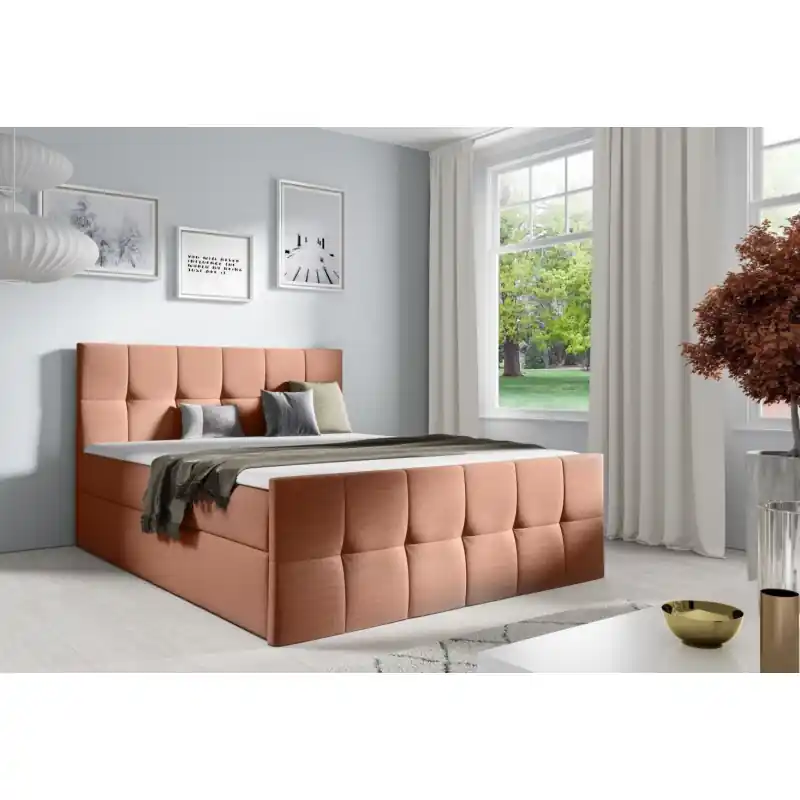 Rychlé Dodání Manželská postel CHLOE - 140x200, lososová + topper ZDARMA