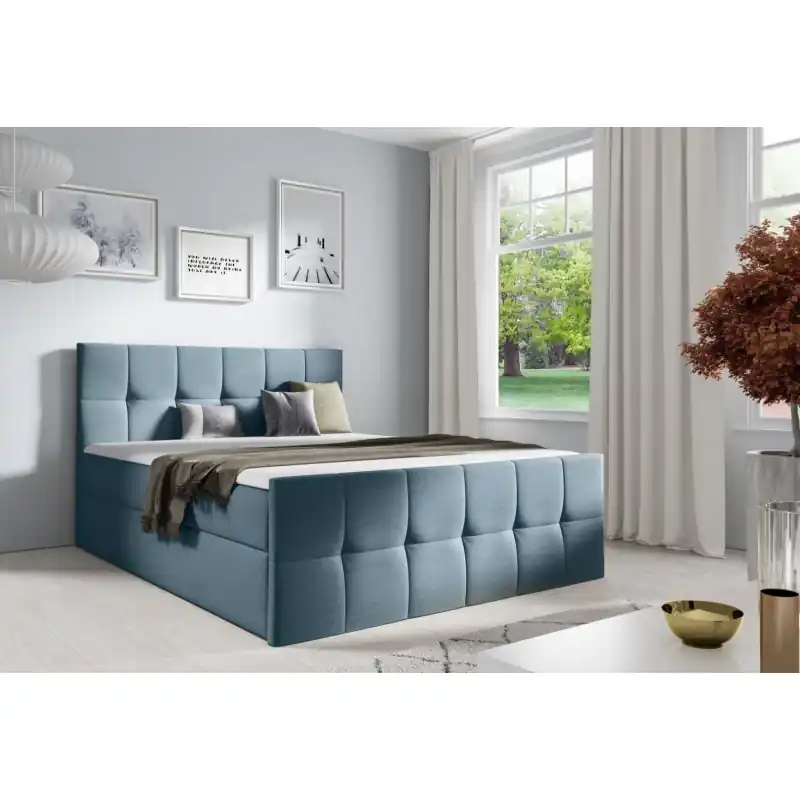 Výhodná Nabídka Manželská postel CHLOE - 140x200, modrá + topper ZDARMA