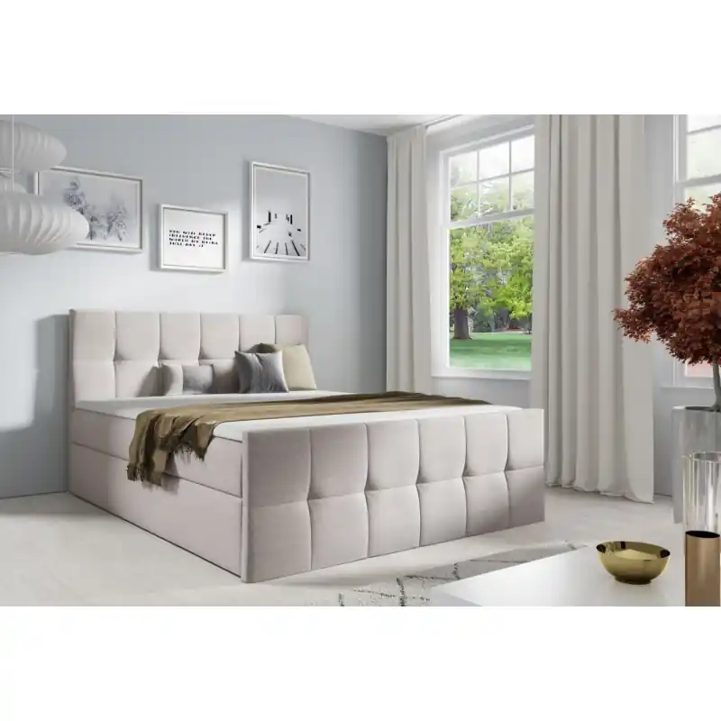 Výprodej Manželská postel CHLOE - 140x200, béžová + topper ZDARMA