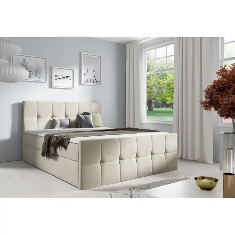 Výhodná Nabídka Manželská postel CHLOE - 140x200, béžová 1 + topper ZDARMA