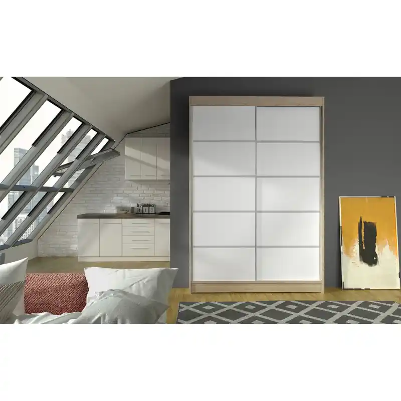 Moderní šatní skříň LINH 4 - šířka 120 cm, sonoma / bílá Aktuální