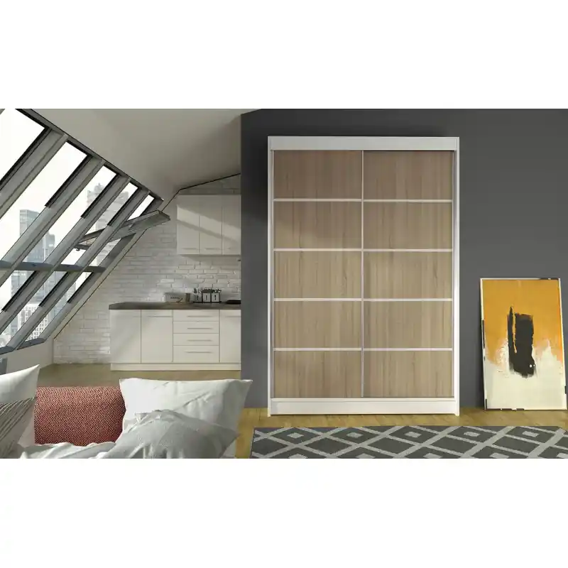 Must-Have Moderní šatní skříň LINH 4 - šířka 120 cm, bílá / sonoma