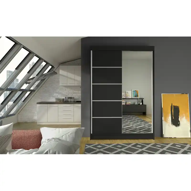 Omezená Nabídka Moderní šatní skříň LINH 3 - šířka 120 cm, černá