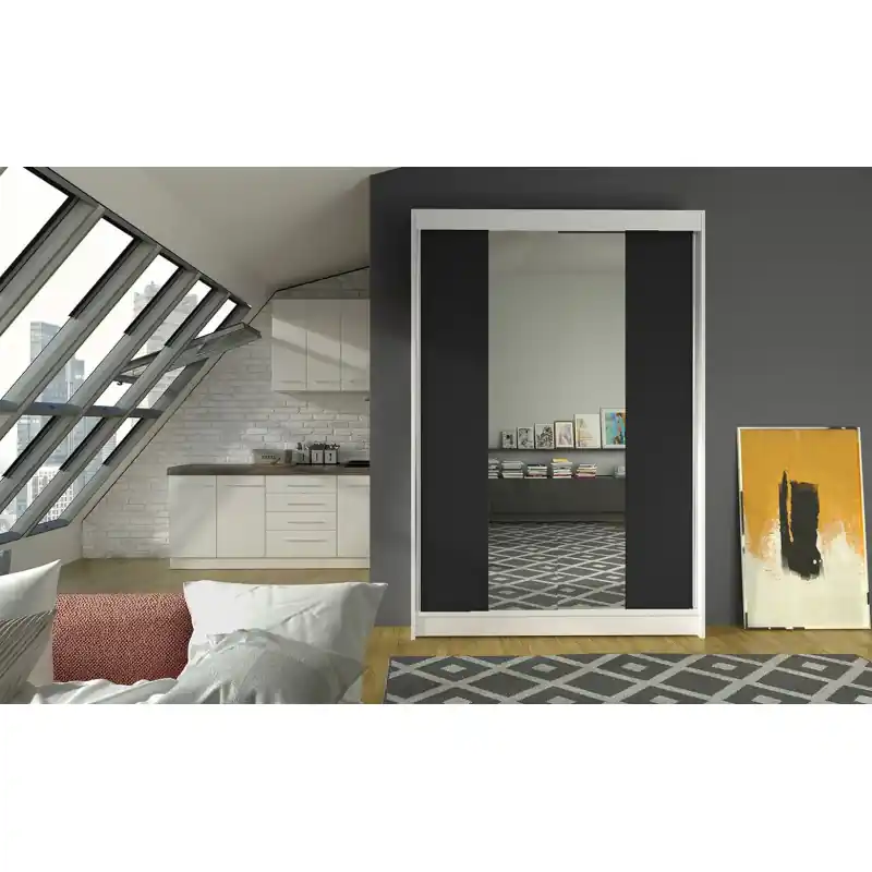 Ověřený Moderní šatní skříň LINH 2 - šířka 120 cm, bílá / černá