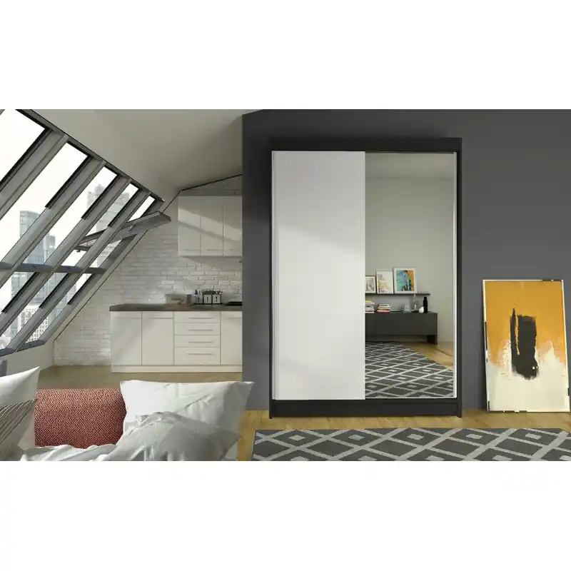 Moderní šatní skříň LINH 1 - šířka 120 cm, černá / bílá Dokud Zásoby Vydrží