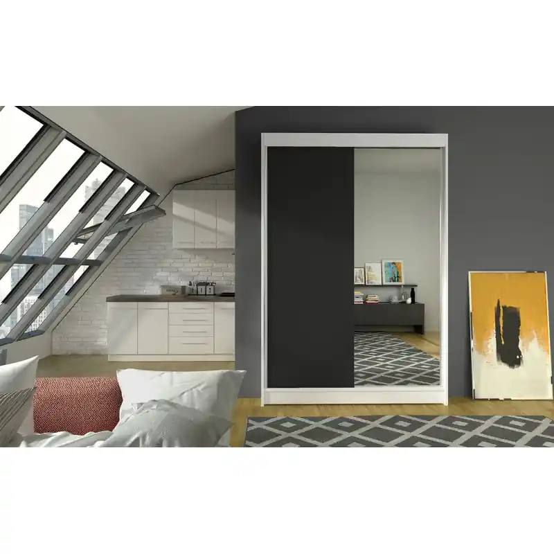 Moderní šatní skříň LINH 1 - šířka 120 cm, bílá / černá Bezpečná Platba