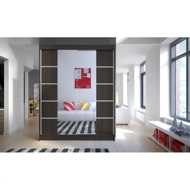 Zrcadlová šatní skříň CHANNA 5 - šířka 150 cm, čoko Nízká Cena