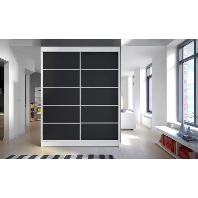 Šatní skříň CHANNA 4 - šířka 150 cm, bílá / černá Oblíbený