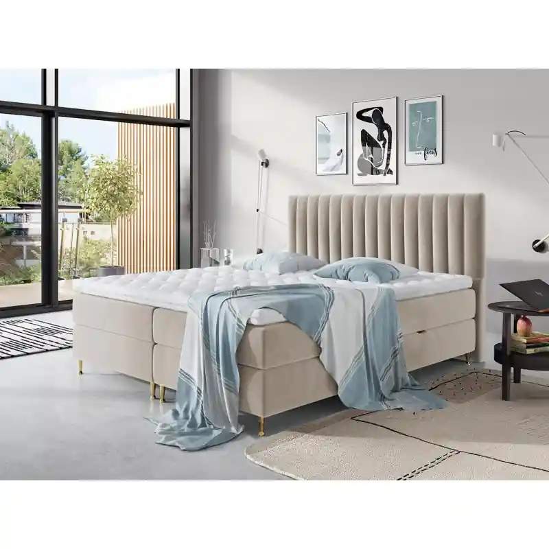 Aktuální Boxspringová postel 140x200 CANDICE - béžová + topper ZDARMA