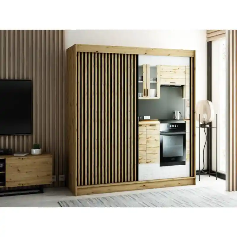 Praktická šatní skříň LENOX 2 200 - dub artisan / černá Speciální Cena