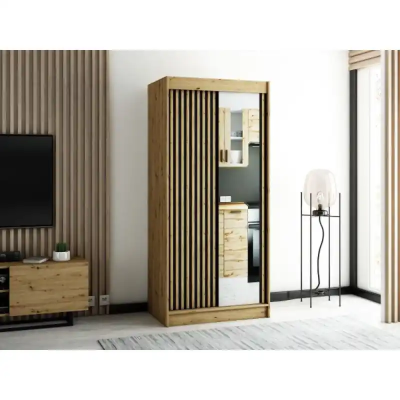 Praktická šatní skříň LENOX 2 100 - dub artisan / černá Značkový