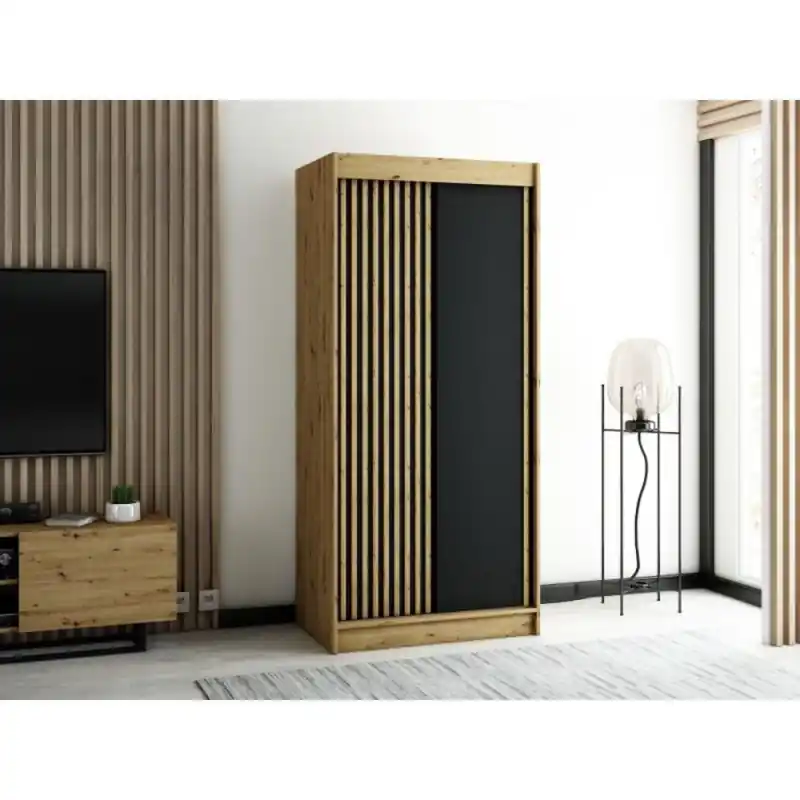 Praktická šatní skříň LENOX 120 - dub artisan / černá Super Cena