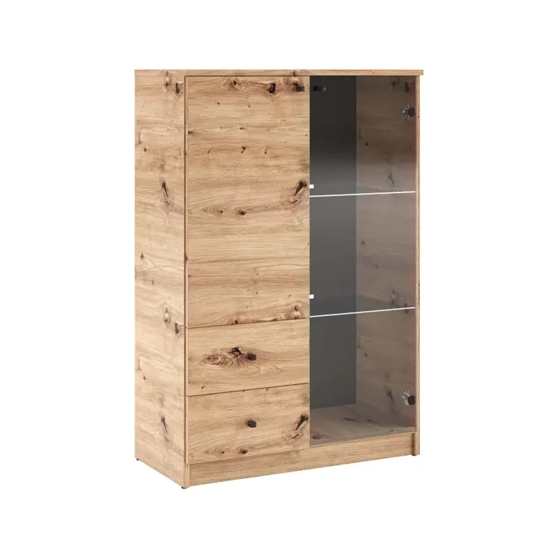 Vysoká prosklená komoda GIDOEN - dub artisan Must-Have