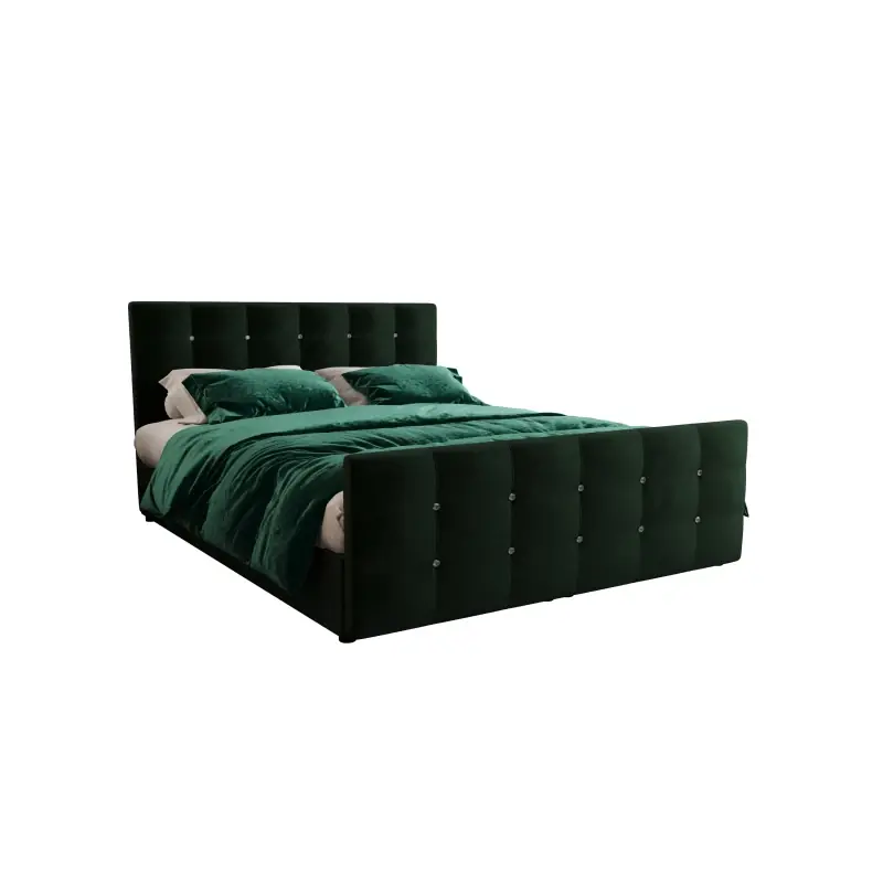 Zlevněný Čalouněná boxspringová postel 160x200 s úložným prostorem KAUR - tmavě zelená 1