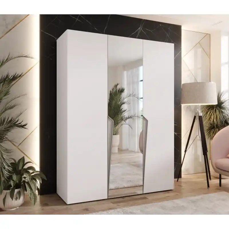 Elegantní skříň 150 cm SORAYA 2 se zrcadlem - bílá / kašmírové úchyty Cenová Bomba