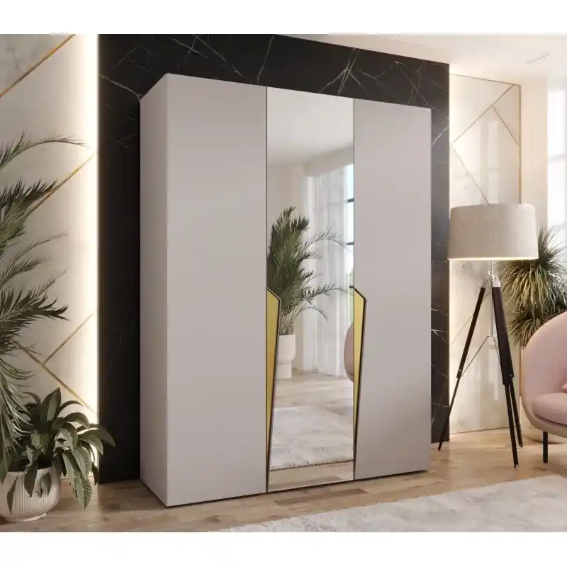 Autentický Elegantní skříň 150 cm SORAYA 2 se zrcadlem - kašmír / zlaté úchyty