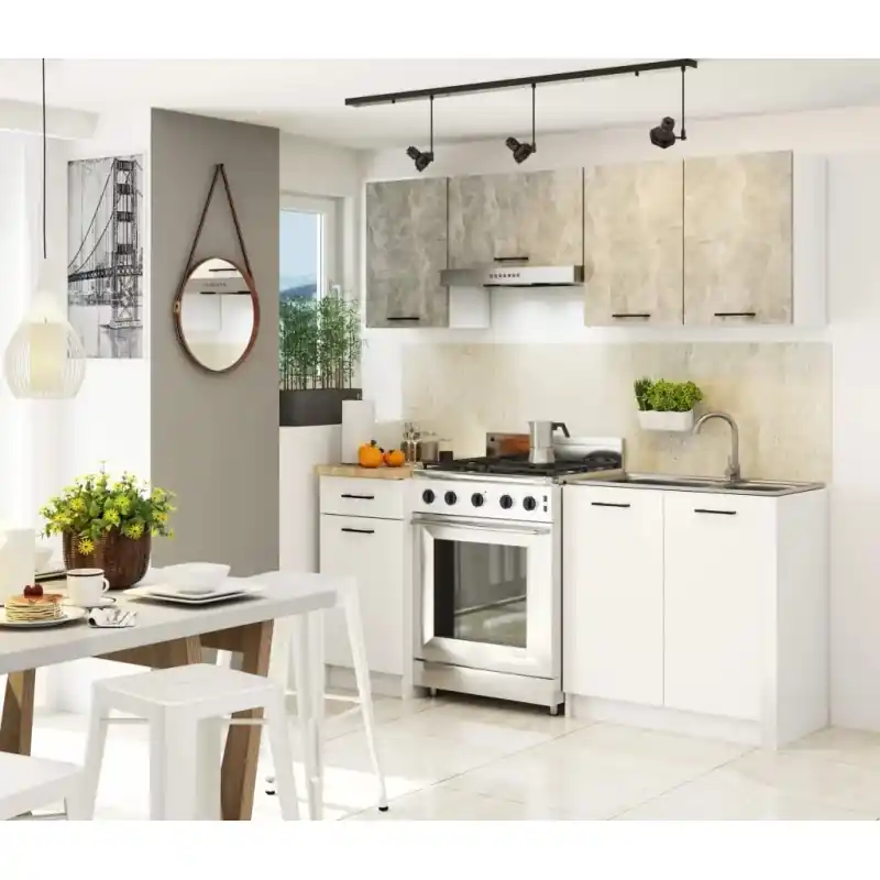 Akce Rovná kuchyňská linka 180 cm VERMINA - beton / bílá