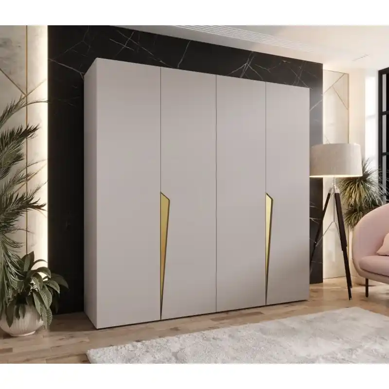 Aktuální Čtyřdveřová šatní skříň 200 cm SORAYA 1 - kašmír / zlaté úchyty