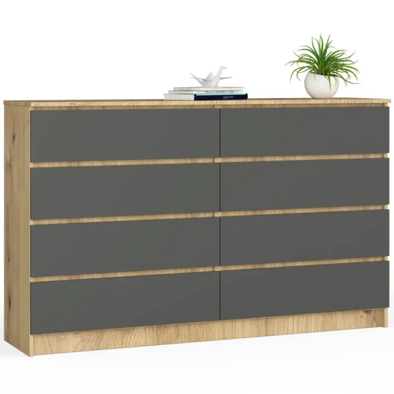 Vysoce Kvalitní Velká komoda se šuplíky SAVRILA - dub artisan / šedý