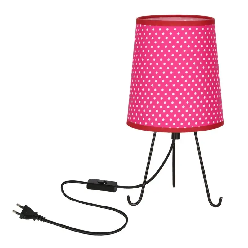 Zlevněný Stolní lampa trojnožka SMALLY - 1xE14, 40W, puntíky / černá / růžová