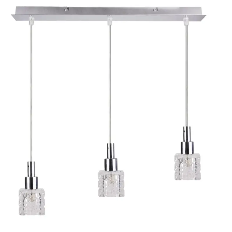 Bezpečná Platba Moderní závěsné světlo nad jídelní stůl RUBIK - 3xG9, 20W, chromované / čiré