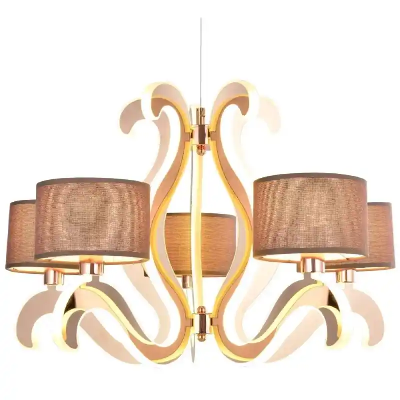 Aktuální Pětiramenné závěsné světlo AMBROSIA - 5xE14, 40W + LED 43,4W, 2800K (teplá bílá), měděné