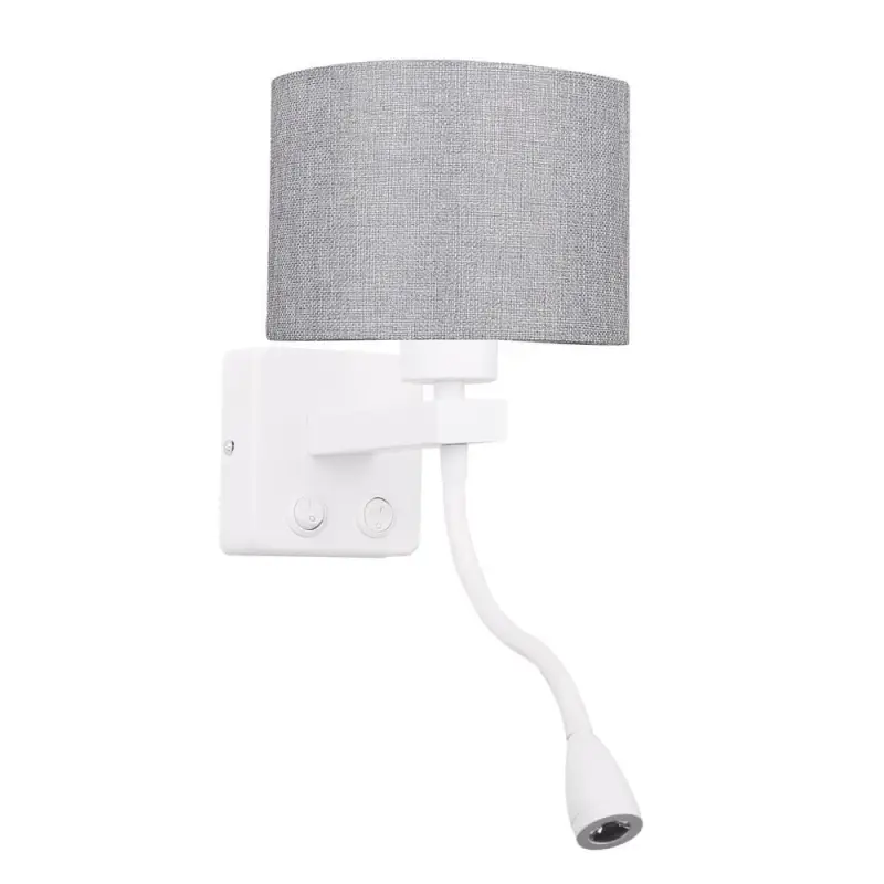 Bezpečná Platba Nástěnná lampa se čtecím ramenem POLO - 1xE27, 40W + LED 2W, 3200K (teplá bílá), bílá / šedá